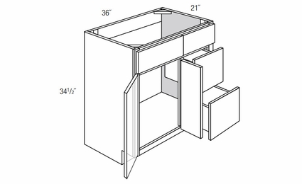 Dover Driftwood V3621D-R: Right Drawer Bathroom Vanity Cabinet: RTA Kitchen Cabinets