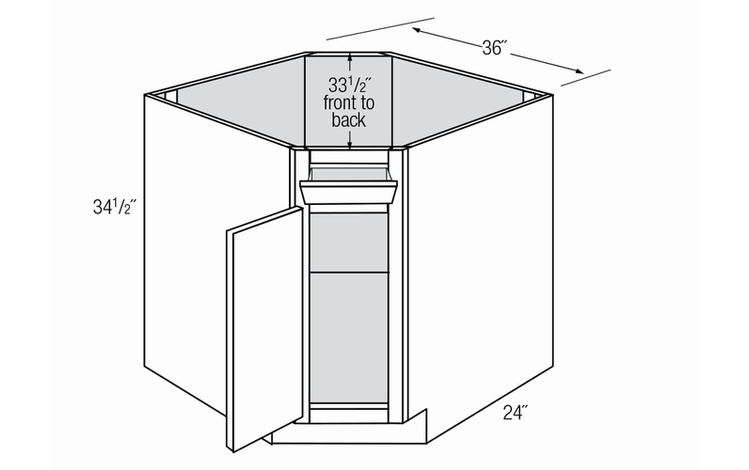 DSB36-1TILT: Diagonal Sink Base Cabinet With Tilt Out: Yarmouth Raised RTA Kitchen Cabinet