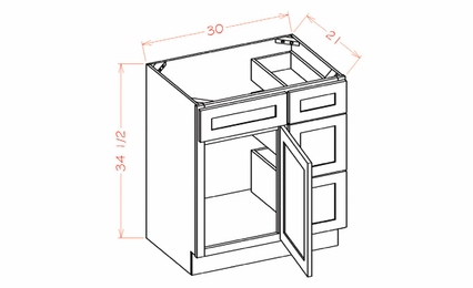 Edgeline V3021DR: Vanity Combo Base Cabinet - Drawers Right: RTA Kitchen Cabinet