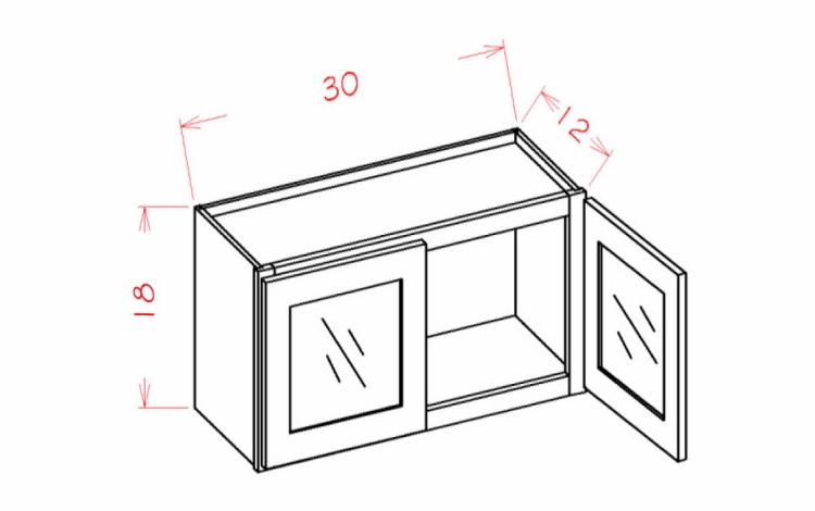 Edgeline W3018GD: Glass Door Wall Stacker Cabinet - Double Door: RTA Kitchen Cabinet