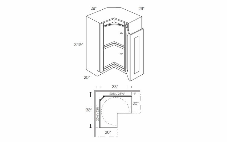 Elegant Dove CAR33R: Right Lazy Susan Corner Base Cabinet: Assembled Kitchen Cabinets
