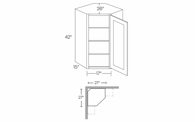 Elegant Dove CW2742: Diagonal Corner Wall Cabinet: Assembled Kitchen Cabinets