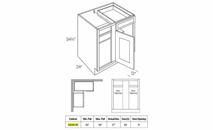 Elegant Ocean BLB36/39L: Blind Base Cabinet Hinged Left: Assembled Kitchen Cabinets