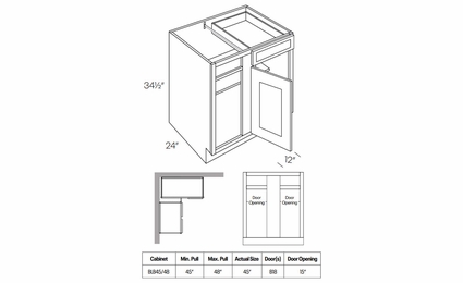 Elegant Ocean BLB45/48L: Blind Base Cabinet Hinged Left: Assembled Kitchen Cabinets
