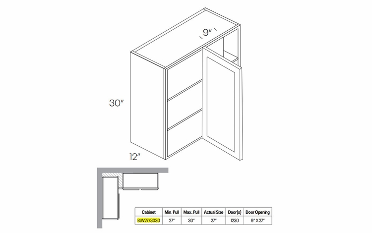 Elegant Ocean BLW27/3030: Blind Wall Cabinet: Assembled Kitchen Cabinets