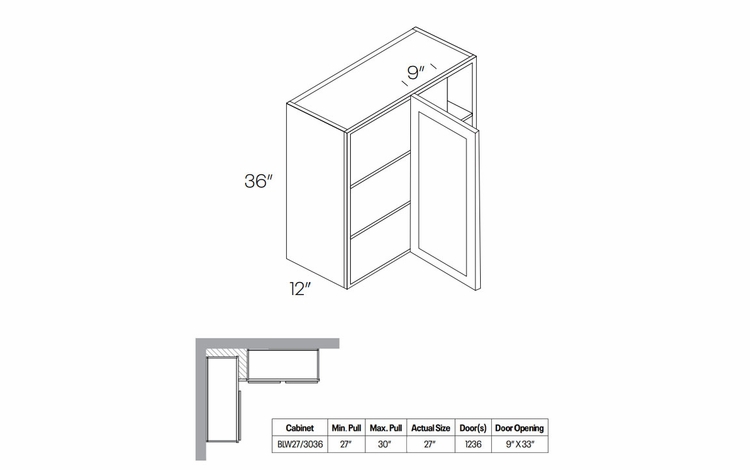 Elegant Ocean BLW27/3036: Blind Wall Cabinet: Assembled Kitchen Cabinets