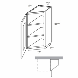 Elegant Smoky Grey BTC2412L: Angle Base End Cabinet Hinged Left: Assembled Kitchen Cabinets