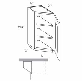 Elegant Smoky Grey BTC2412R: Angle Base End Cabinet Hinged Right: Assembled Kitchen Cabinets