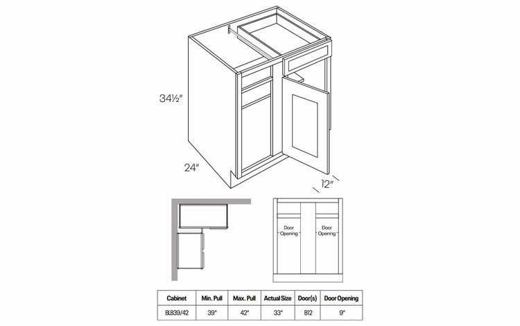 Elegant Stone BLB39/42L: Blind Base Cabinet Hinged Left: Assembled Kitchen Cabinets