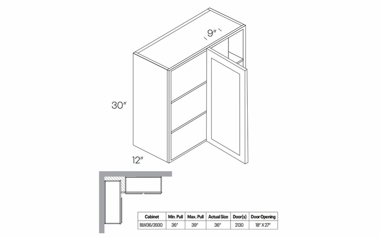 Elegant White BLW36/3930: Blind Wall Cabinet: Assembled Kitchen Cabinets
