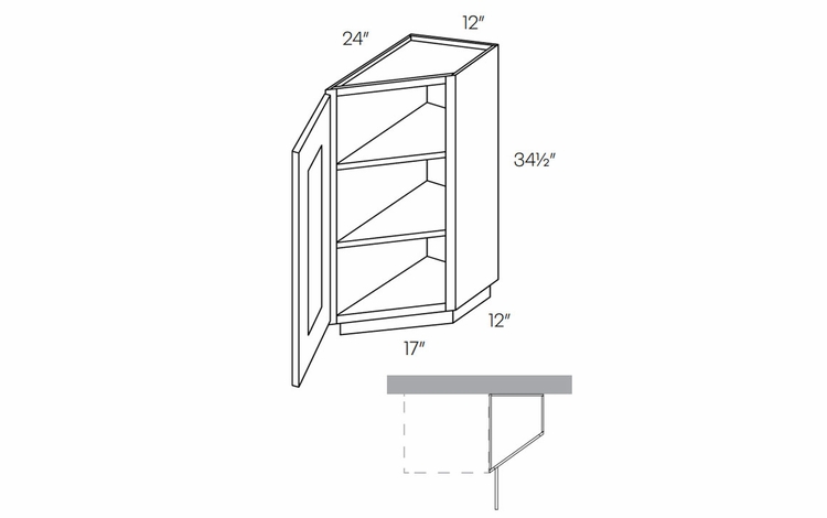 Elegant White BTC2412L: Angle Base End Cabinet Hinged Left: Assembled Kitchen Cabinets