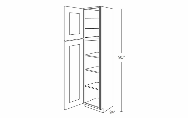 Elegant White UC1524X90L: Utility Cabinet With Door Hinged Left: Assembled Kitchen Cabinets