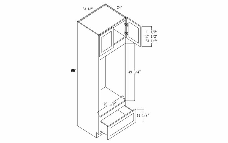 Element Ash OC31 1/2 96D: Oven Cabinet Two Doors One Drawer: RTA Kitchen Cabinets