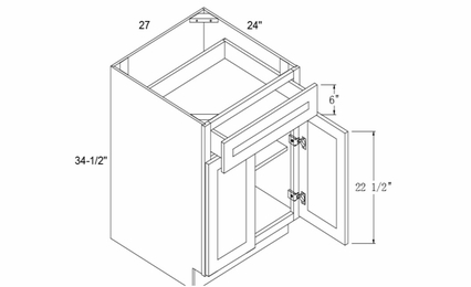 Element Glacier B27: Base Cabinet Two Doors One Drawer: RTA Kitchen Cabinets