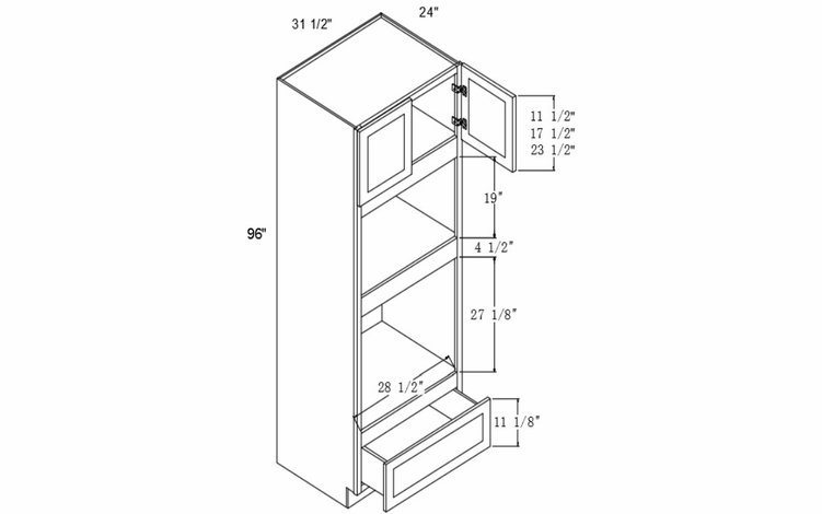 Element Glacier OC31 1/2 96S+M: Double Oven Cabinet Two Doors One Drawer: RTA Kitchen Cabinets