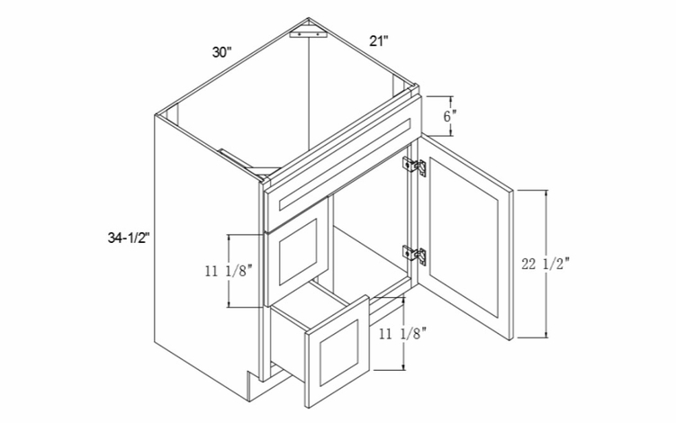 Element Glacier VSD30L: Left Vanity Sink Drawer Base Cabinet: RTA Kitchen Cabinets