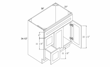 Element Glacier VSD36L: Left Vanity Sink Drawer Base Cabinet: RTA Kitchen Cabinets