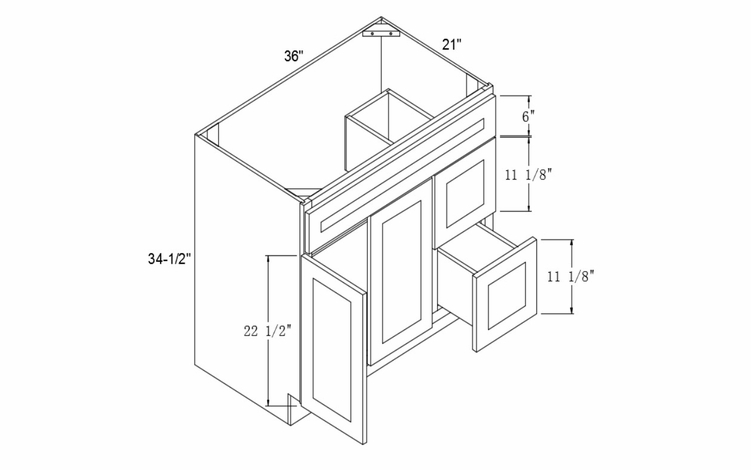 Element Glacier VSD36R: Right Vanity Sink Drawer Base Cabinet: RTA Kitchen Cabinets