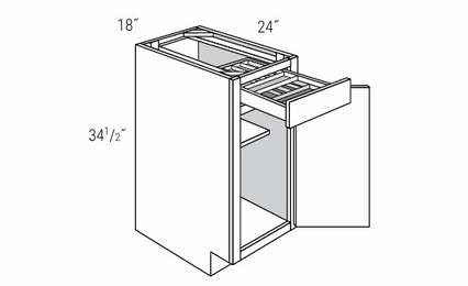 Essex Driftwood B18CTRY: 1 Door Base Cabinet With Cutlery Tray: RTA Kitchen Cabinets