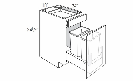 Essex Driftwood B18SFTTR-DMK: Soft Close Double Trash Bin Base Cabinet: RTA Kitchen Cabinets