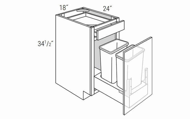 Essex Driftwood B18SFTTR-DMK: Soft Close Double Trash Bin Base Cabinet: RTA Kitchen Cabinets
