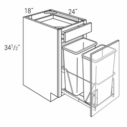Essex Driftwood B18TR-DMK: Double Trash Bin Base Cabinet With Door Mount Kit: RTA Kitchen Cabinets