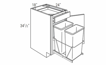 Essex Driftwood B18TR: Double Trash Bin Base Cabinet: RTA Kitchen Cabinets