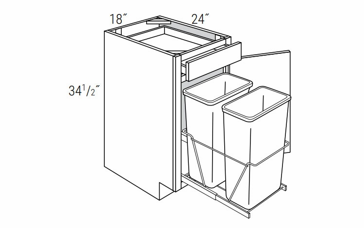 Essex Driftwood B18TR: Double Trash Bin Base Cabinet: RTA Kitchen Cabinets