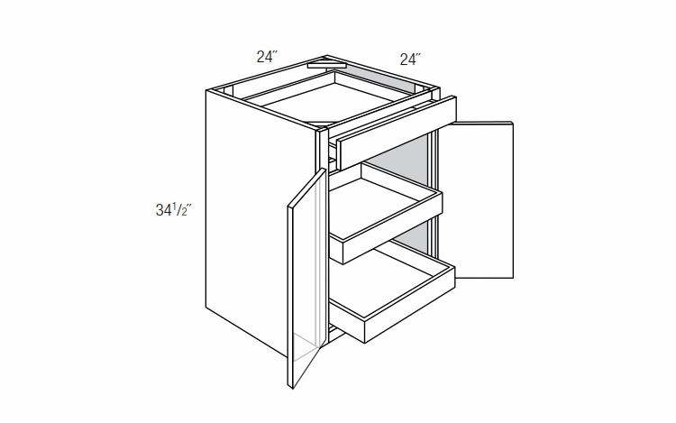 Essex Driftwood B24BSCRT: Base Cabinet With Soft Close Roll-Out Trays: RTA Kitchen Cabinets