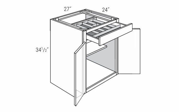 Essex Driftwood B27BUTRY: 2 Door Base Cabinet With Utility Tray: RTA Kitchen Cabinets