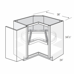 Essex Driftwood LS36DR-TOP: Square Corner Lazy Susan Base Cabinet - Top Lazy Susan With Drawer: RTA Kitchen Cabinets