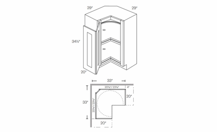 Fashion White CAR33L: Left Lazy Susan Corner Base Cabinet: Assembled Kitchen Cabinets