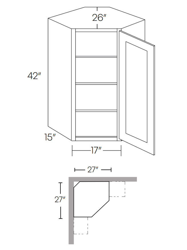 Fashion White CW2742 Diagonal Corner Wall Assembled Kitchen