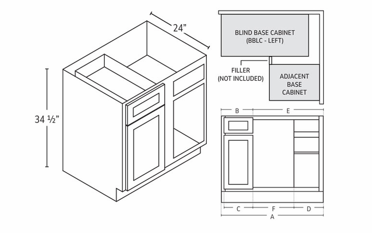 Forevermark Gramercy White BBLC45/48-42: Base Blind Corner Cabinet: RTA Kitchen Cabinet