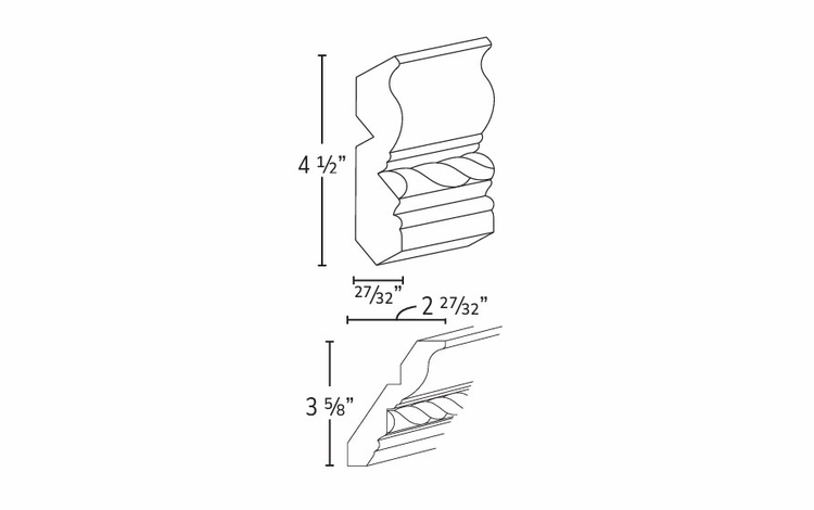 Forevermark Gramercy White CM96C-4: Rope Crown Molding: RTA Kitchen Cabinet