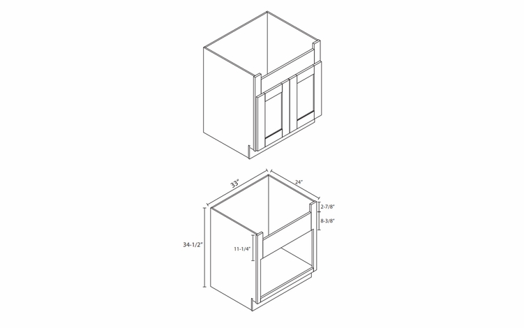 Forevermark Nova Light Grey Shaker FSB33B: Farm Sink Base Cabinet: RTA Kitchen Cabinet