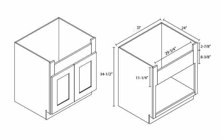 Forevermark Petit White FSB33B: Farm Sink Base Cabinet: RTA Kitchen Cabinets