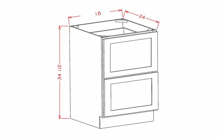 Forevermark Woodland Brown Shaker 2DB18: 2 Drawer Base Cabinet: RTA Kitchen Cabinets