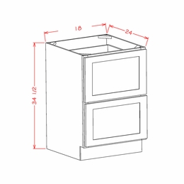 Forevermark Woodland Brown Shaker 2DB18: 2 Drawer Base Cabinet: RTA Kitchen Cabinets