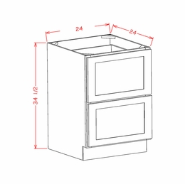 Forevermark Woodland Brown Shaker 2DB24: 2 Drawer Base Cabinet: RTA Kitchen Cabinets
