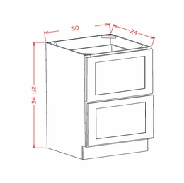 Forevermark Woodland Brown Shaker 2DB30: 2 Drawer Base Cabinet: RTA Kitchen Cabinets