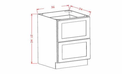 Forevermark Woodland Brown Shaker 2DB36: 2 Drawer Base Cabinet: RTA Kitchen Cabinets