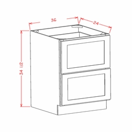Greystone Shaker 2DB36: 2 Drawer Base Cabinet: RTA Kitchen Cabinet