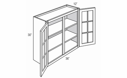 GW3630: Wall Cabinet With Mullion Glass Doors: Yarmouth Raised RTA Kitchen Cabinet