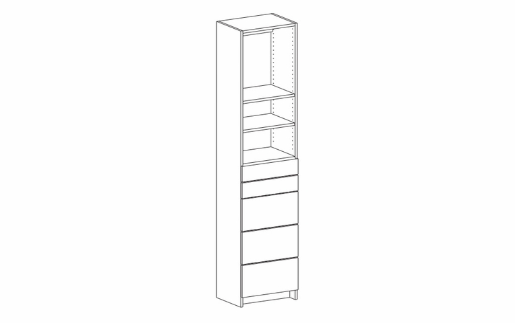 Harbor White K2-DT248420: Drawer Floor Tower Frame With Small & Large Drawers & Adjustable Shelves: RTA Kitchen Cabinet