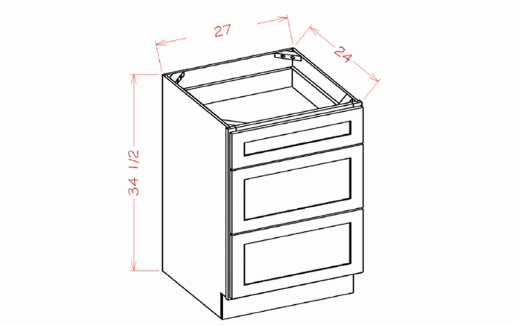 Haven Sage 3DB27: 3 Drawer Base Cabinet: RTA Kitchen Cabinets