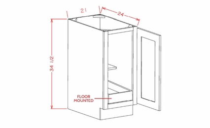 Haven Sage B21FH1RS: Single Full Height Door, One Rollout Shelf Base Cabinet: RTA Kitchen Cabinets