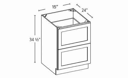 Homestead Oak Shaker 2DB15: 2 Drawer Base Cabinet: RTA Kitchen Cabinet