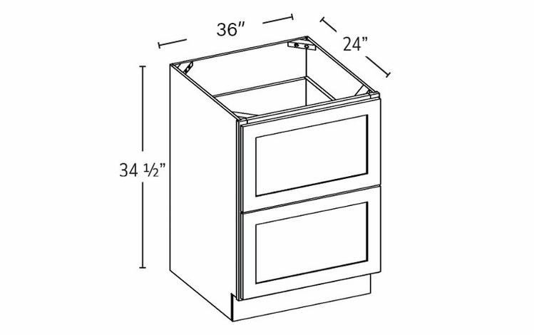 Homestead Oak Shaker 2DB36: 2 Drawer Base Cabinet: RTA Kitchen Cabinet