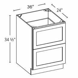 Homestead Oak Shaker 2DB36: 2 Drawer Base Cabinet: RTA Kitchen Cabinet